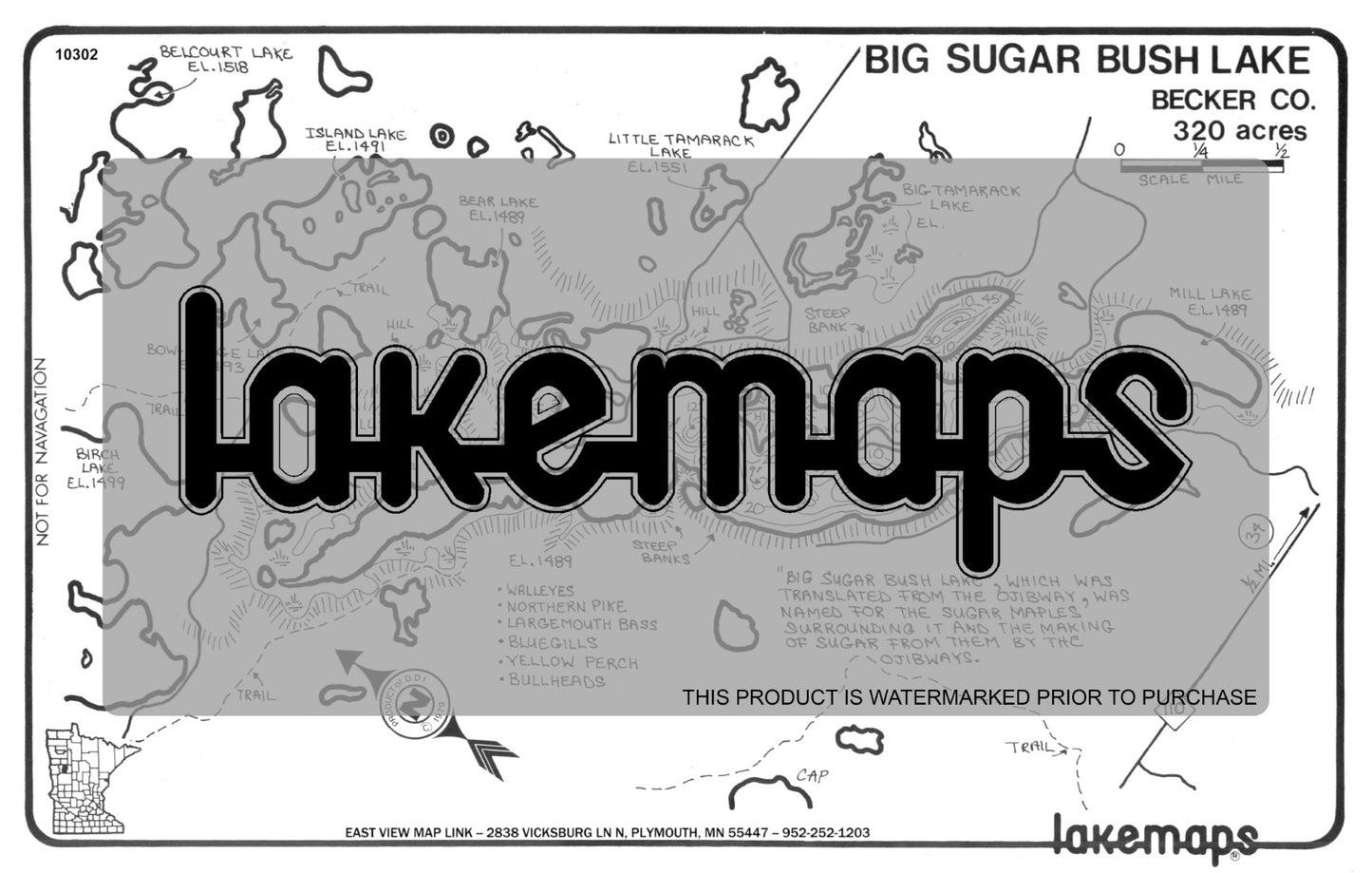 Becker County, MN - BIG SUGAR BUSH - Lakemap - 10302
