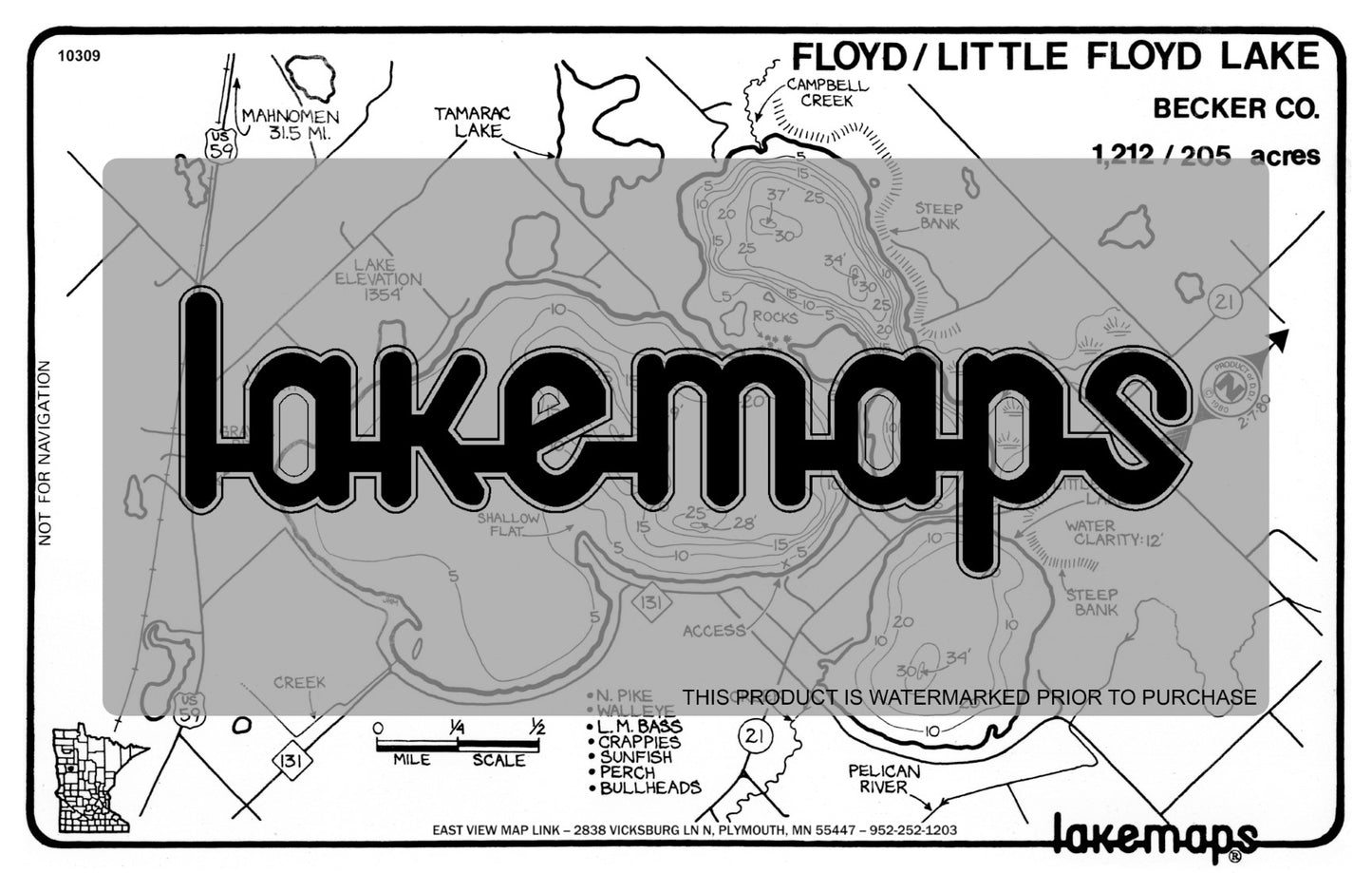 Becker County, MN - FLOYD / Little Floyd - Lakemap - 10309