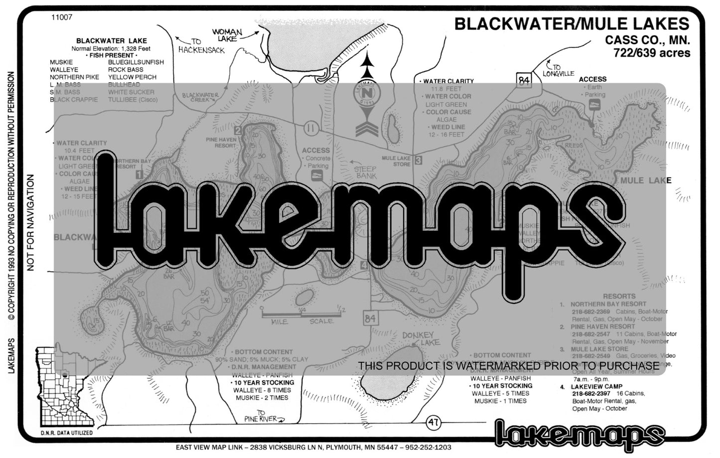 Cass County, MN - BLACKWATER / Mule - Lakemap - 11007