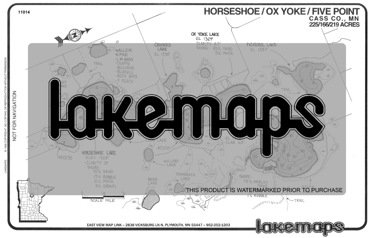 Cass County, MN - HORSESHOE / Ox Yoke - Lakemap - 11014