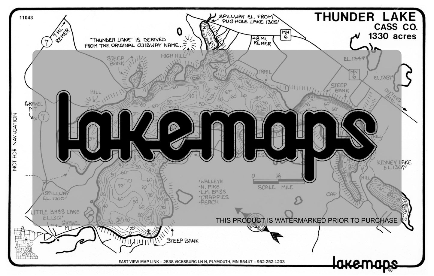 Cass County, MN - THUNDER / Kidney - Lakemap - 11043