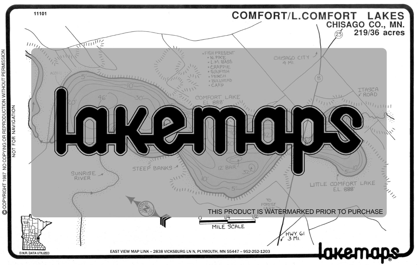 Chisago County, MN - COMFORT / Little Comfort - Lakemap - 11101