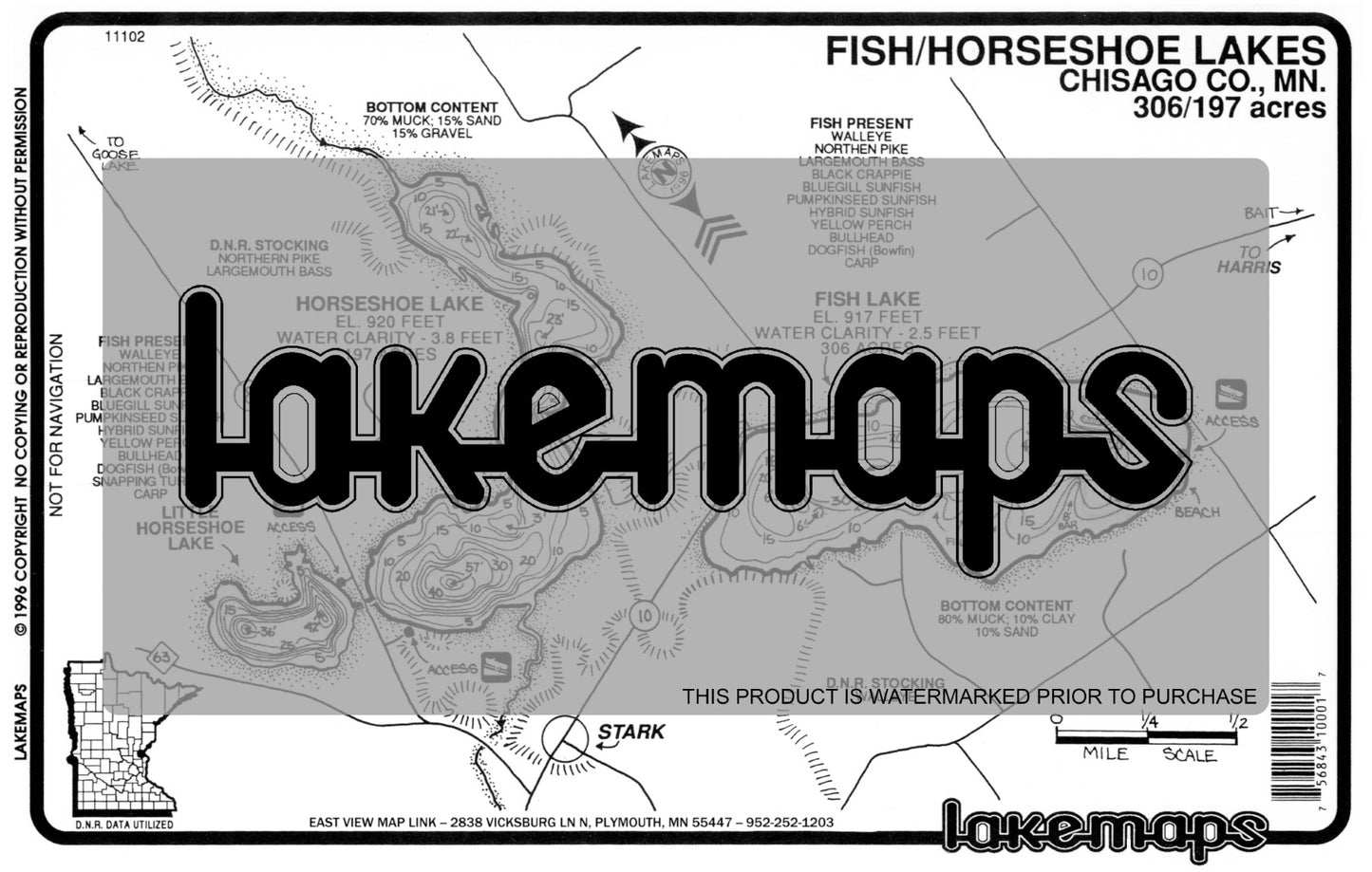 Chisago County, MN - FISH / Horseshoe - Lakemap - 11102