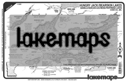 Cook County, MN - HUNGRY JACK / Bearskin / Duncan / MOSS / Daniels(BWCA) - Lakemap - 11302