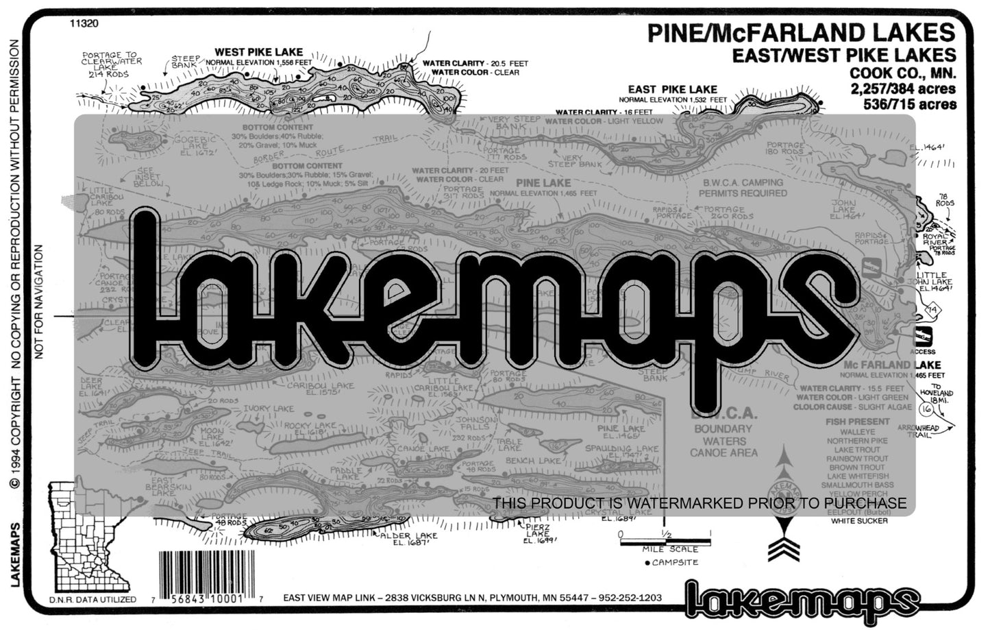 Cook County, MN - PINE / McFarland / E & W Pike - Lakemap - 11320