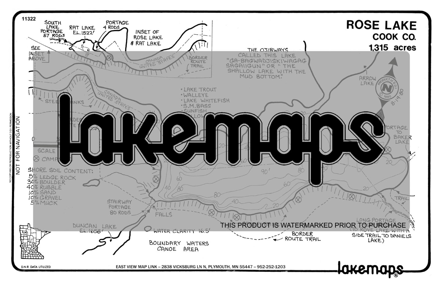 Cook County, MN - ROSE (BWCA) - Lakemap - 11322