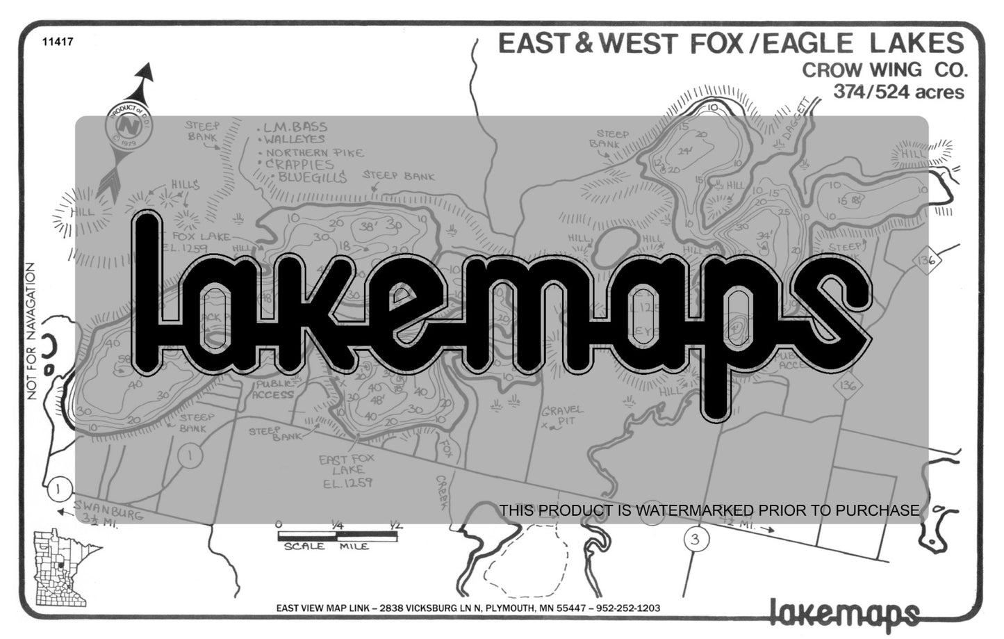 Crow Wing County, MN - FOX, East & West / Eagle - Lakemap - 11417