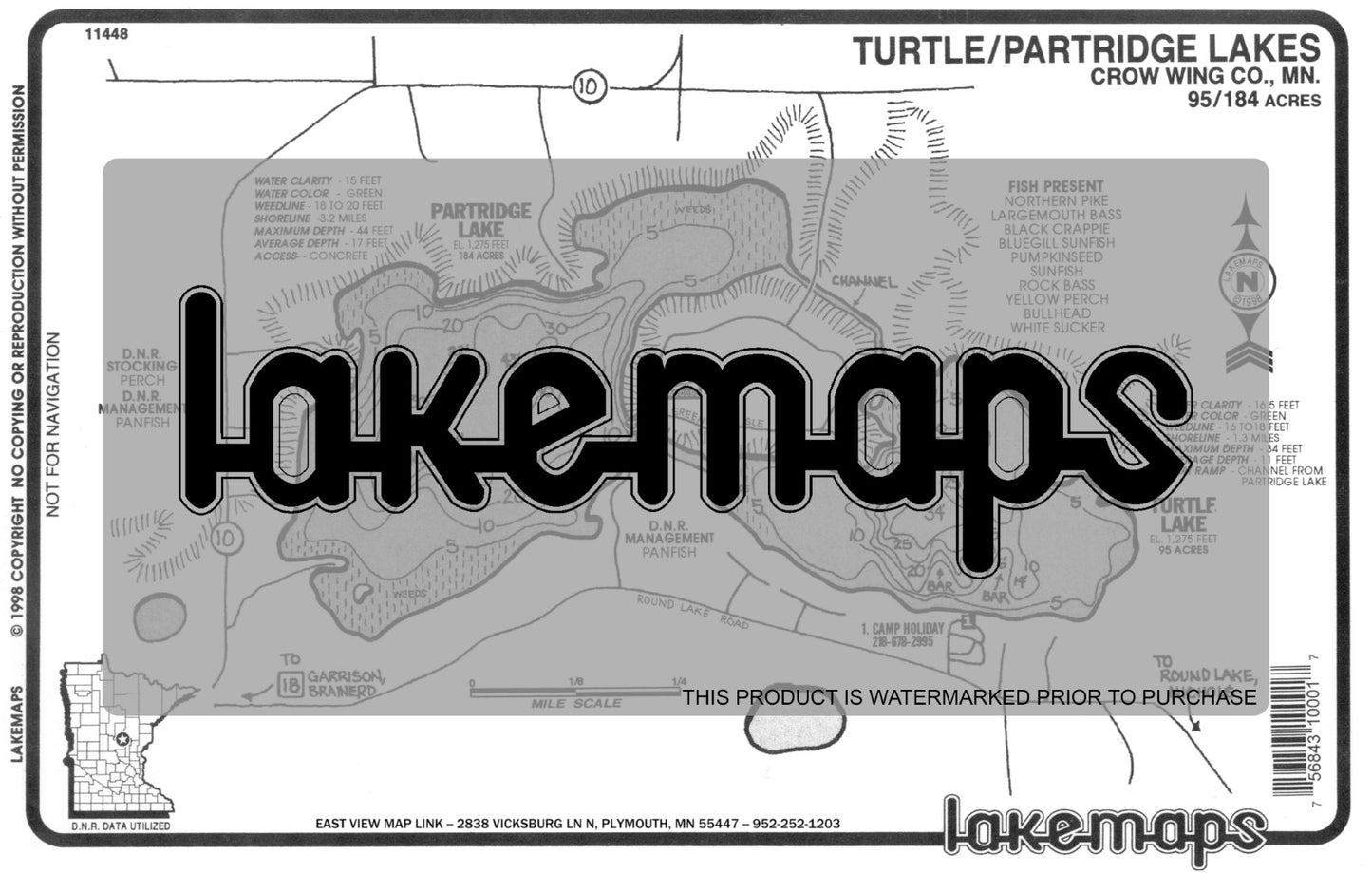 Crow Wing County, MN - TURTLE / Partridge - Lakemap - 11448
