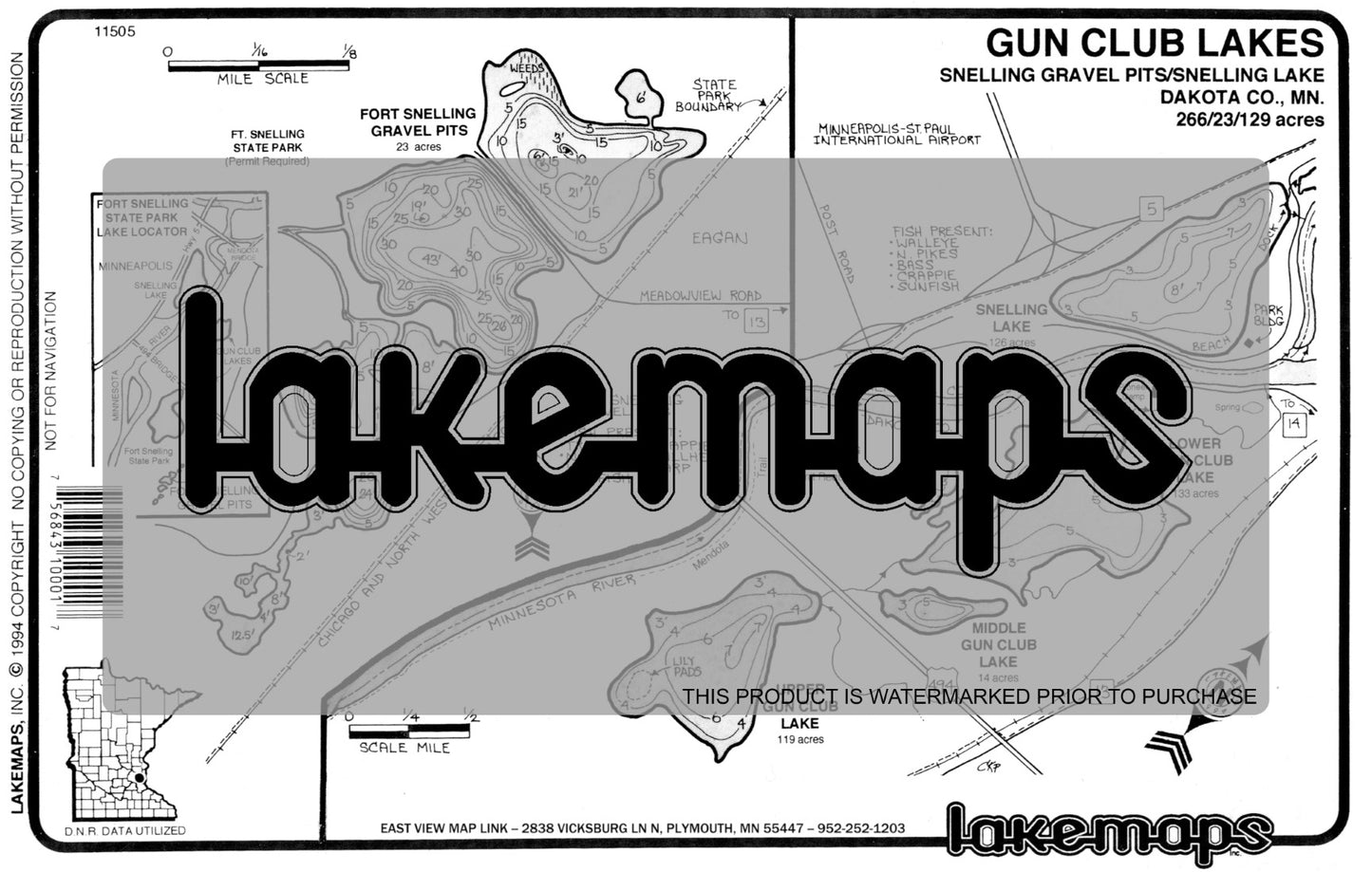Dakota County, MN - GUN CLUB / Snelling / Gravel Pits - Lakemap - 11505