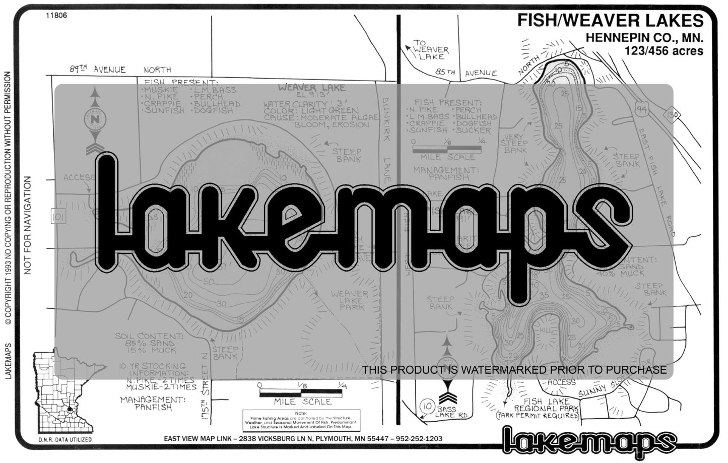 Hennepin County, MN - FISH / Weaver - Lakemap - 11806