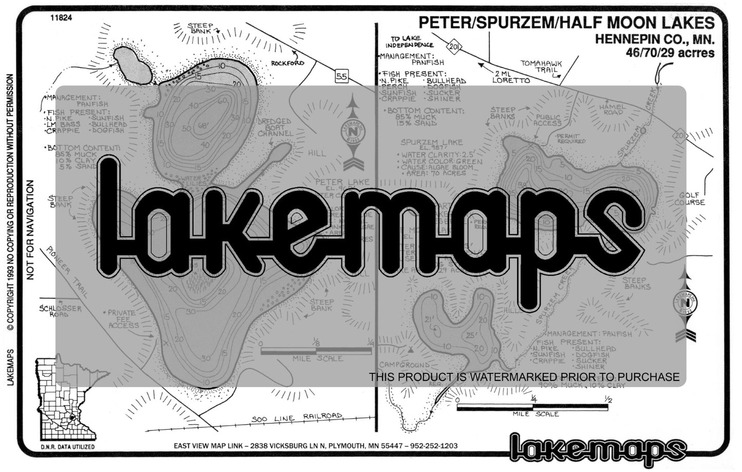 Hennepin County, MN - PETER / Spurzem / Half Moon - Lakemap - 11824