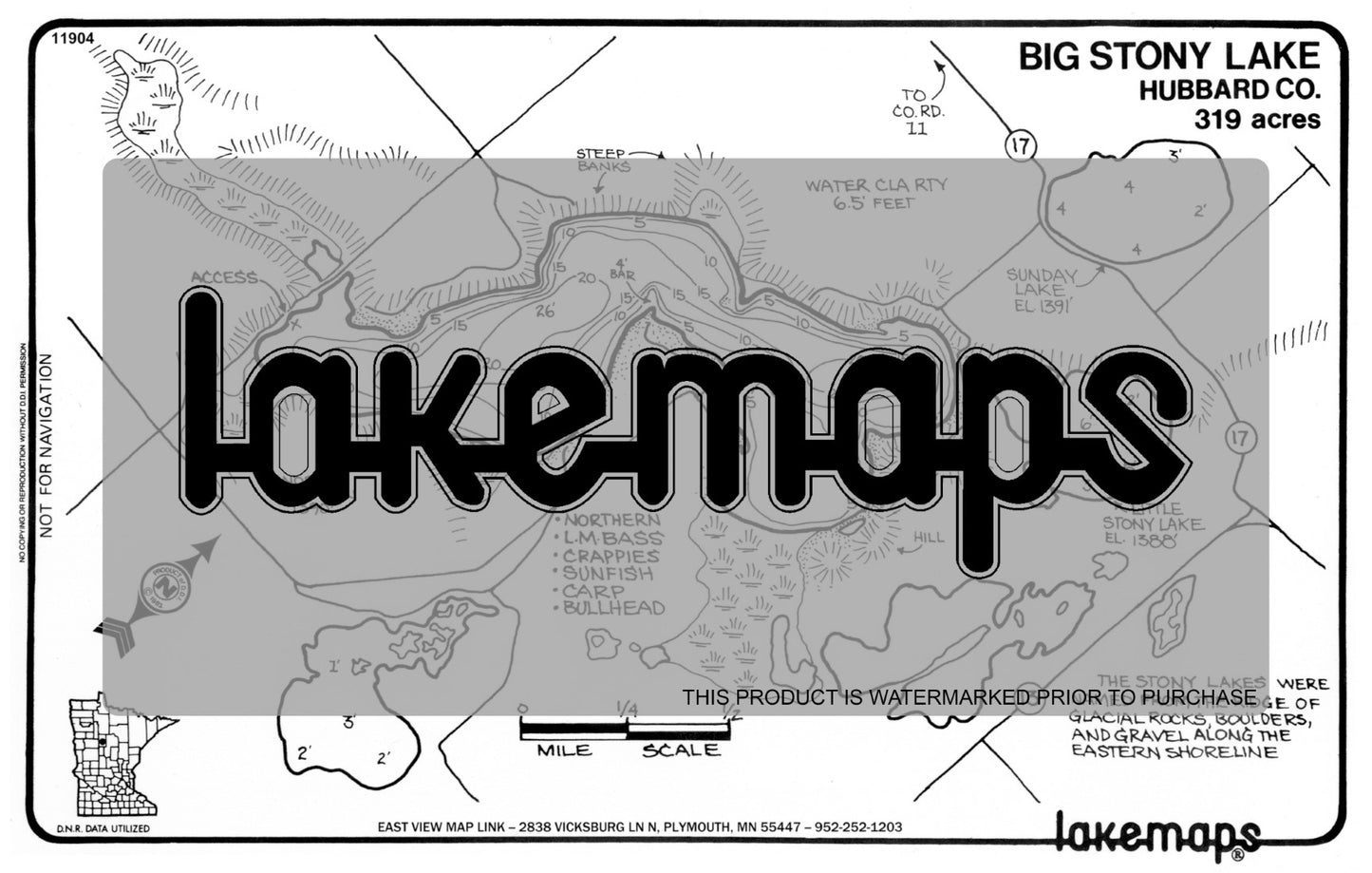 Hubbard County, MN - BIG STONY / Little Stony - Lakemap - 11904