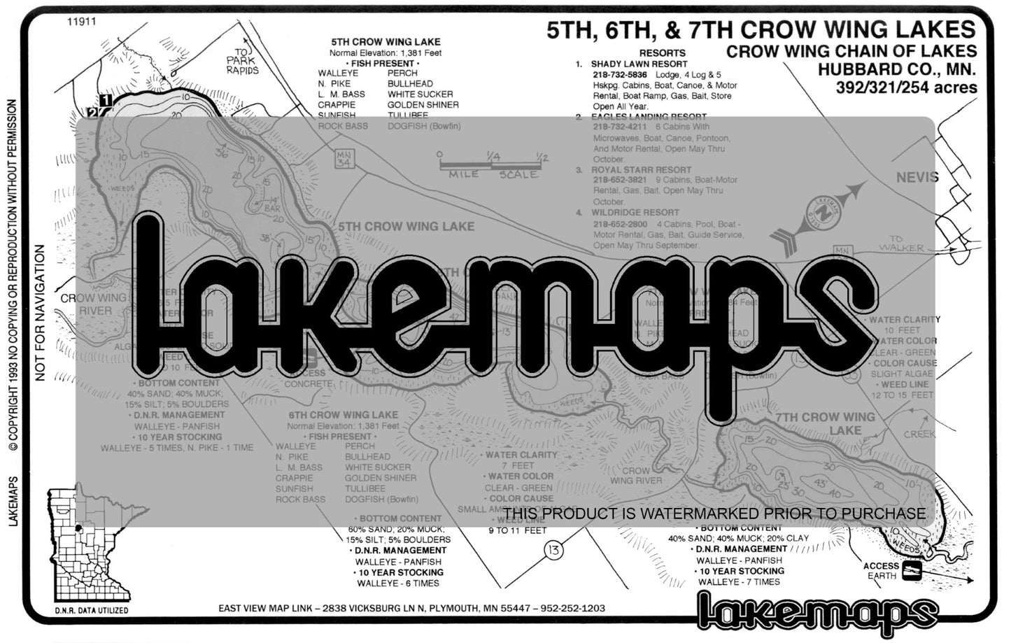 Hubbard County, MN - 5TH-6TH & 7TH CROW WING - Lakemap - 11911