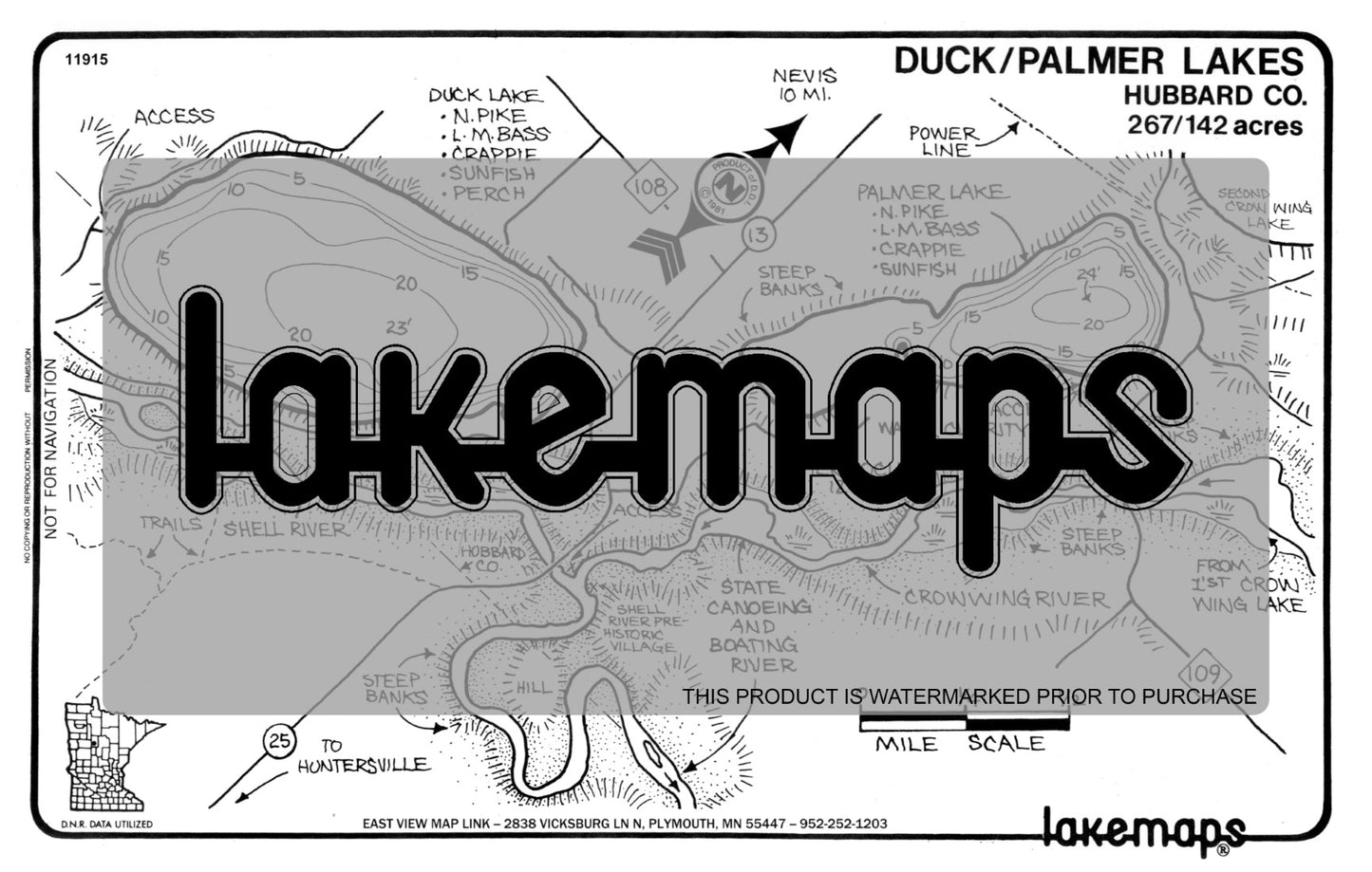Hubbard County, MN - DUCK / Palmer - Lakemap - 11915