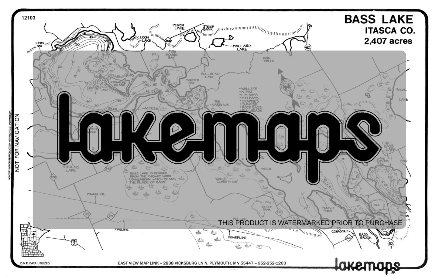 Itasca County, MN - BASS / Little Bass - Lakemap - 12103