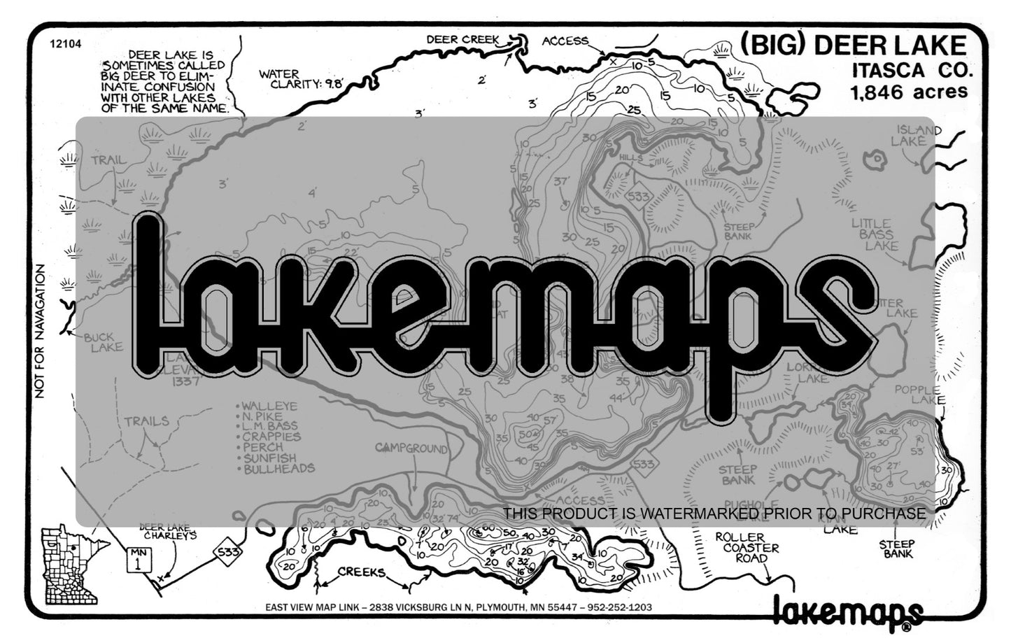 Itasca County, MN - BIG DEER (near Effie) - Lakemap - 12104