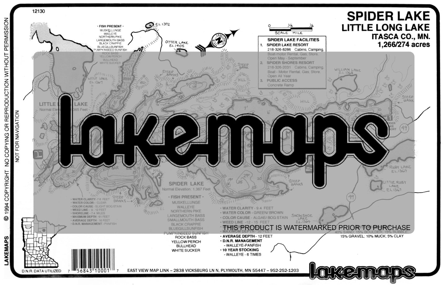 Itasca County, MN - SPIDER / Long - Lakemap - 12130