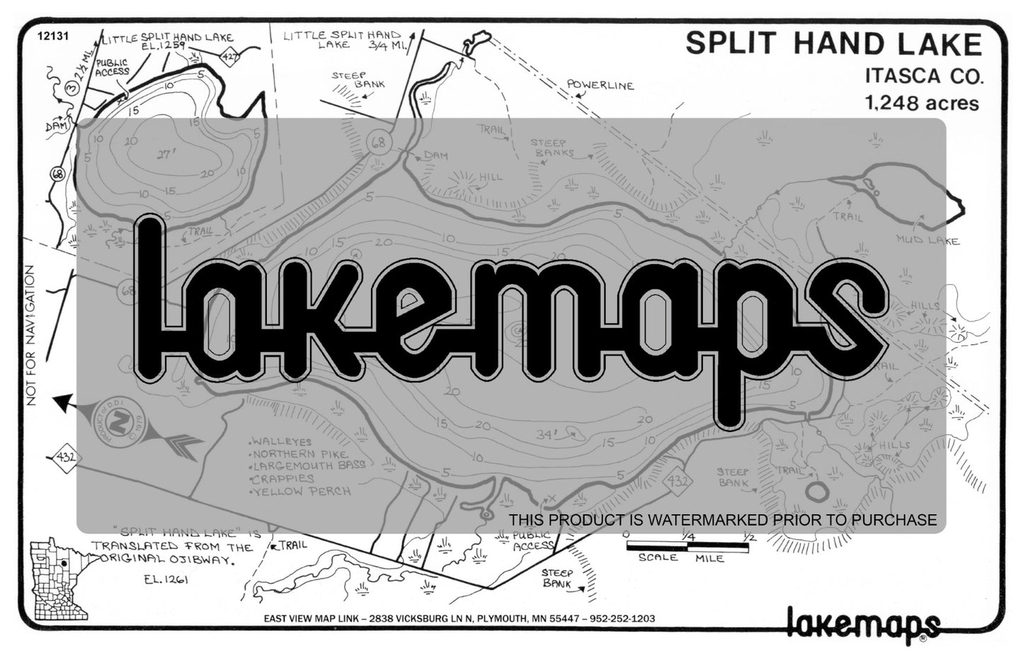 Itasca County, MN - SPLIT HAND / L. Split Hand - Lakemap - 12131