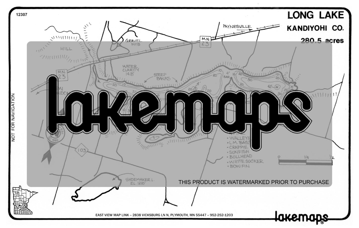 Kandiyohi County, MN - LONG (near PAYNESVILLE) - Lakemap - 12307