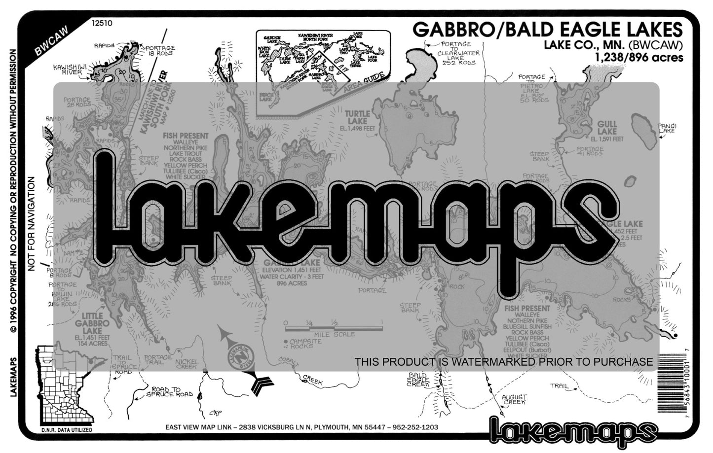 Lake County, MN - GABBRO / Bald Eagle (BWCA) - Lakemap - 12510