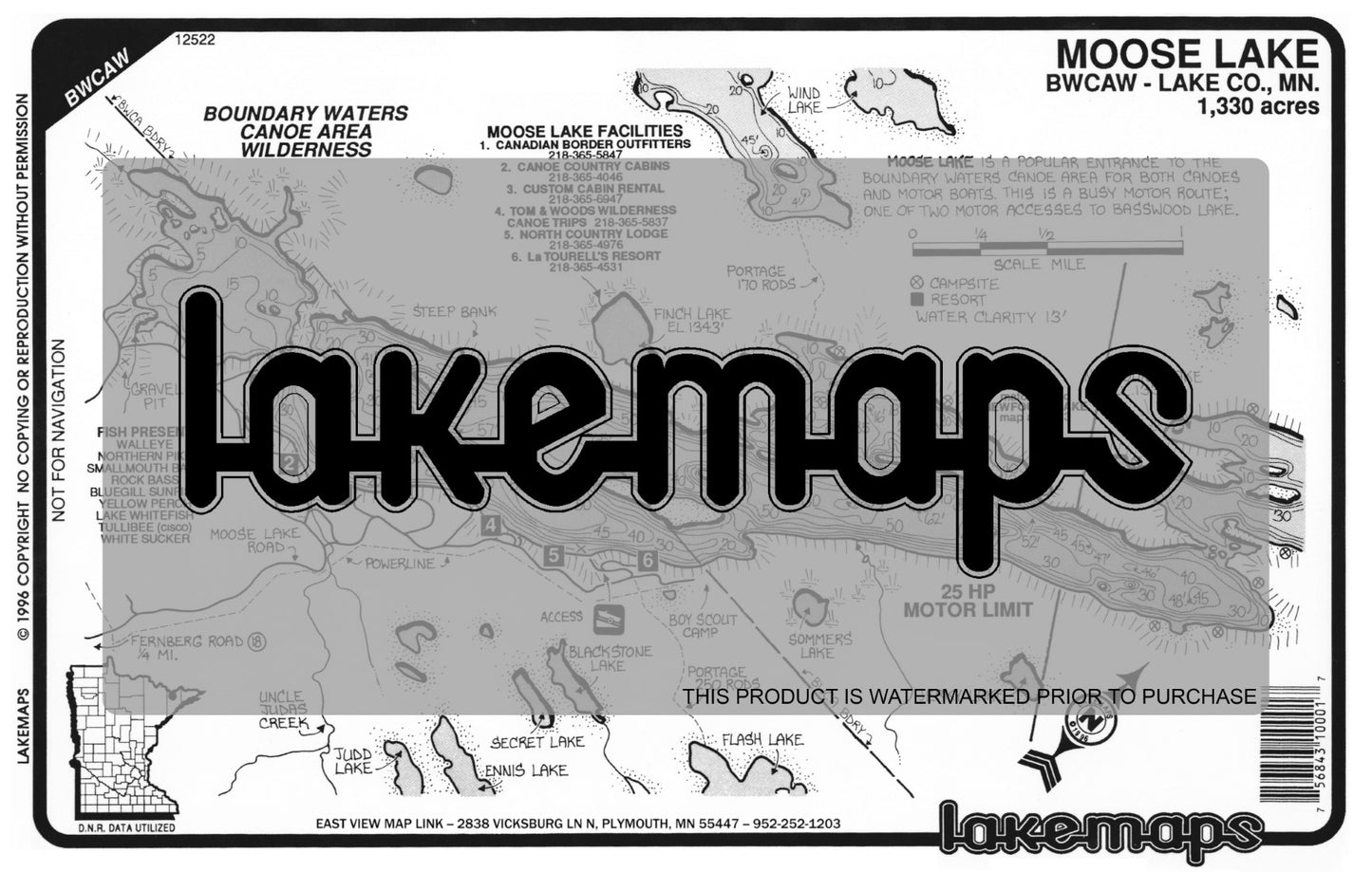 Lake County, MN - MOOSE (BWCA) - Lakemap - 12522