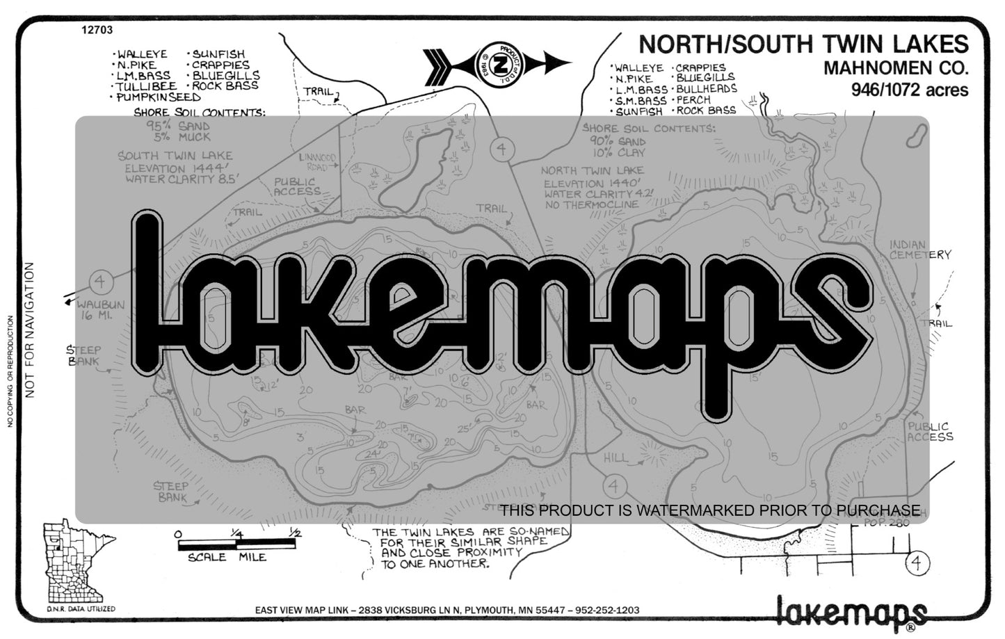 Mahnomen County, MN - TWIN, North / South - Lakemap - 12703