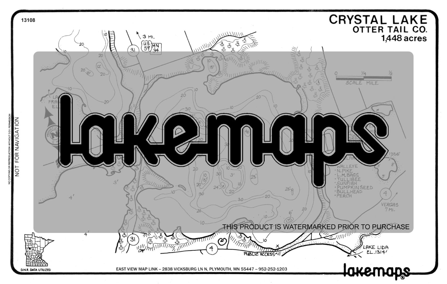 Otter Tail County, MN - CRYSTAL - Lakemap - 13108