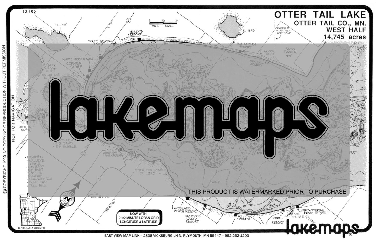 Otter Tail County, MN - Otter Tail Lake - Otter Tail (West Half) - Lakemap - 13152