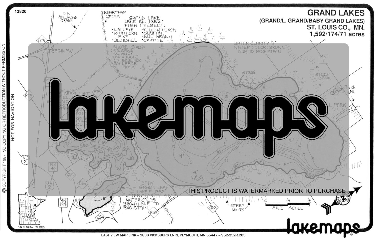 St. Louis County, MN - GRAND - Lakemap - 13820