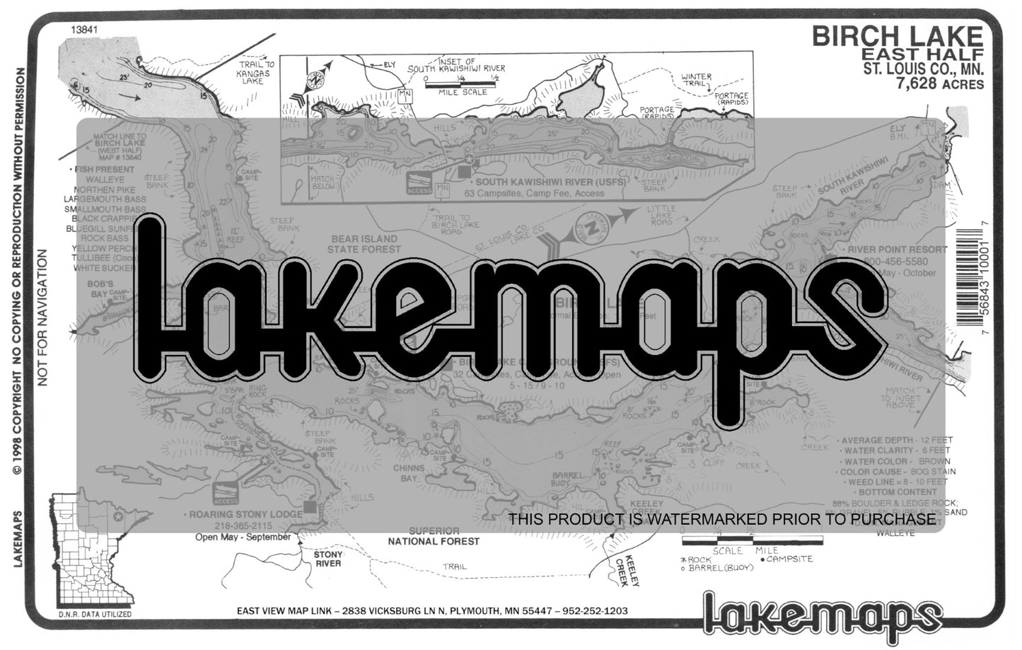 St. Louis County, MN - Birch Lake - East BIRCH - Lakemap - 13841