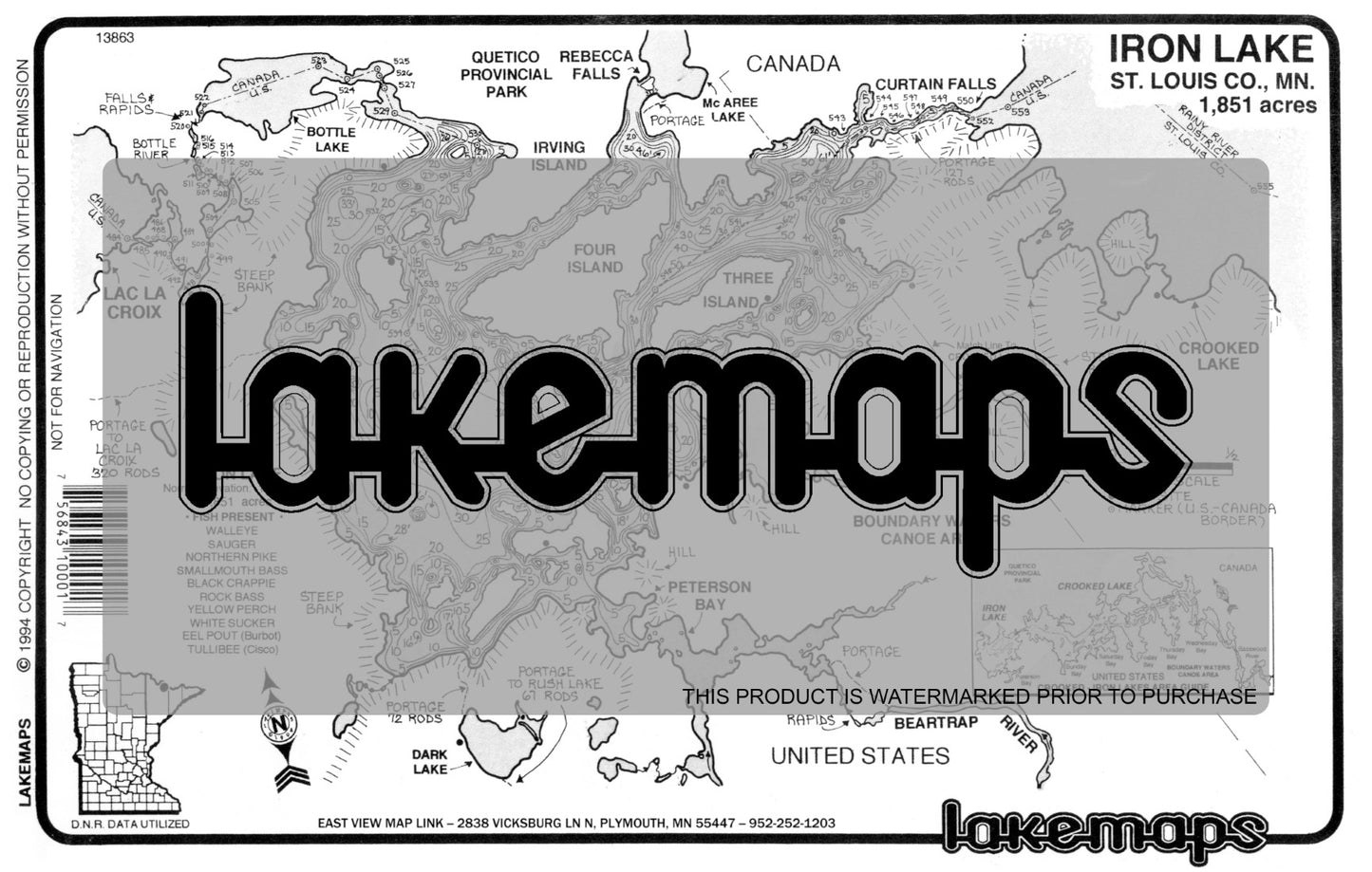 St. Louis County, MN - IRON - B.W.C.A. - Lakemap - 13863