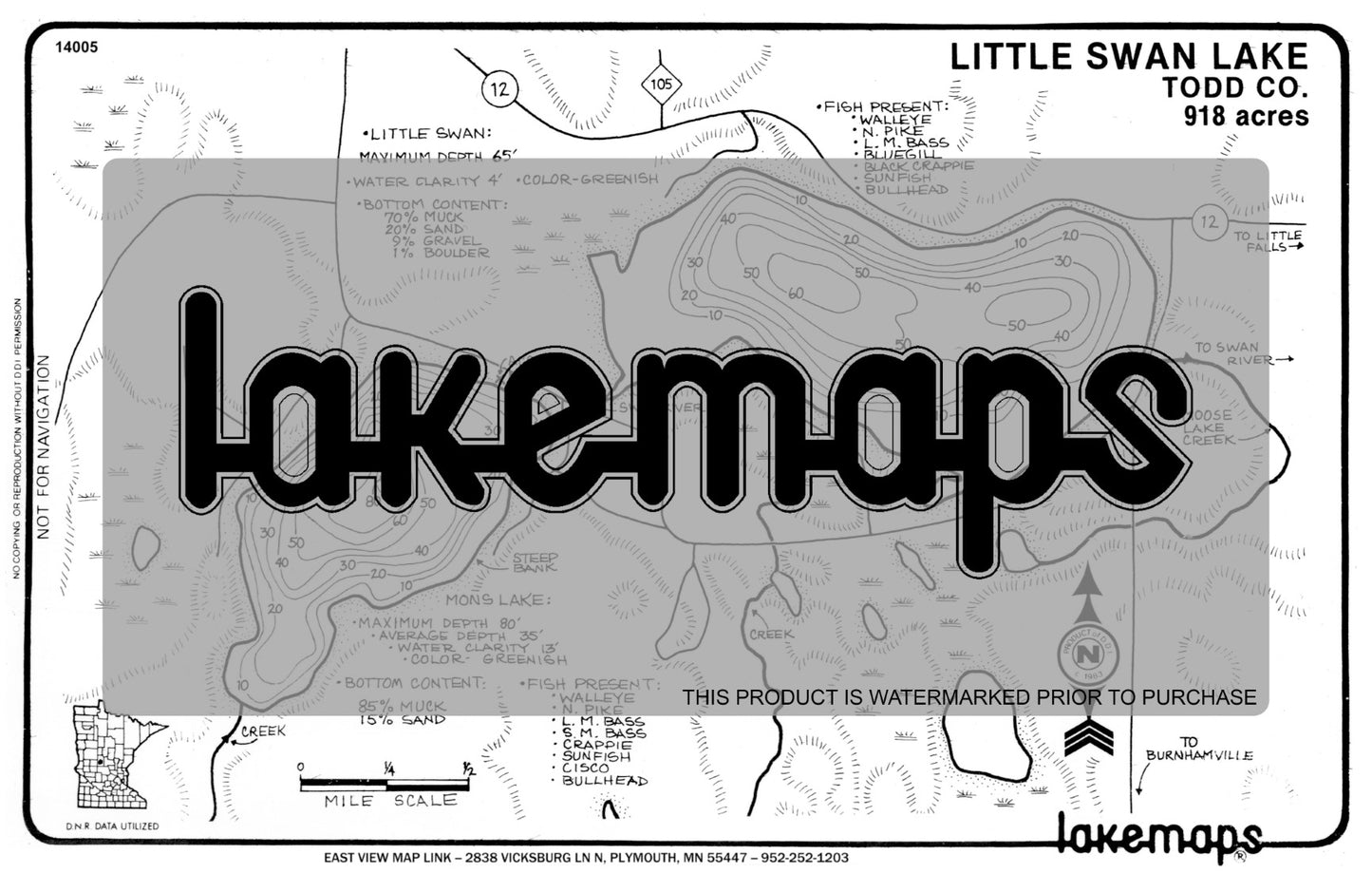 Todd County, MN - LITTLE SWAN / Mons - Lakemap - 14005