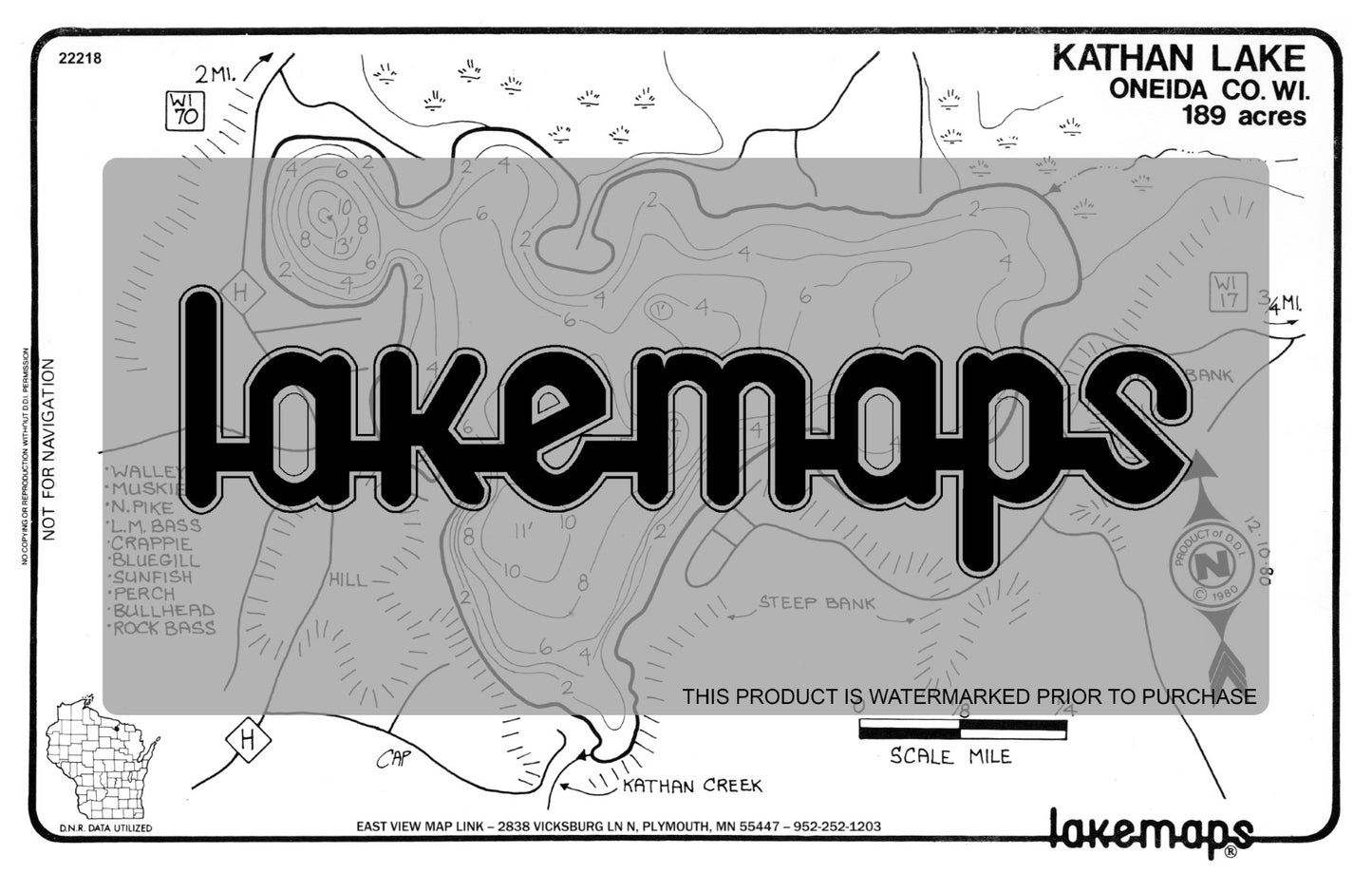 Oneida County, WI - KATHAN - Lakemap - 22218