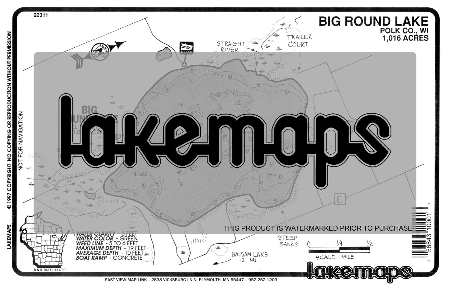 Polk County, WI - ROUND, BIG - Lakemap - 22311