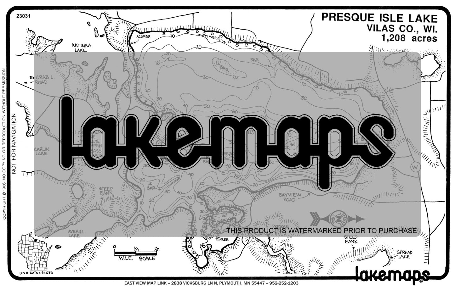 Vilas County, WI - PRESQUE ISLE - Lakemap - 23031