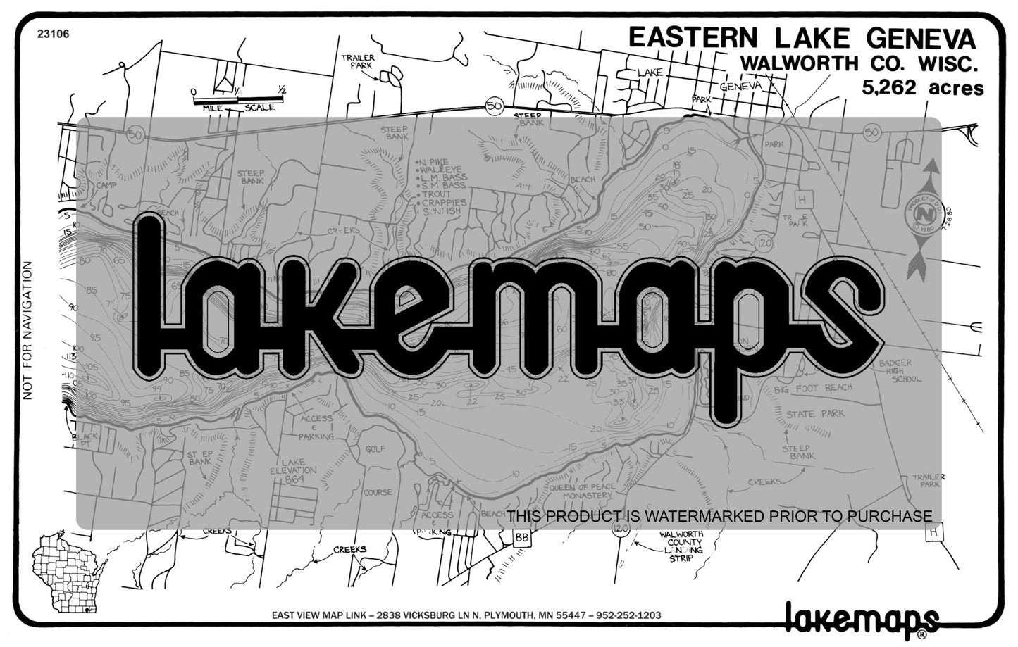 Walworth County, WI - -GENEVA -East Half - Lakemap - 23106