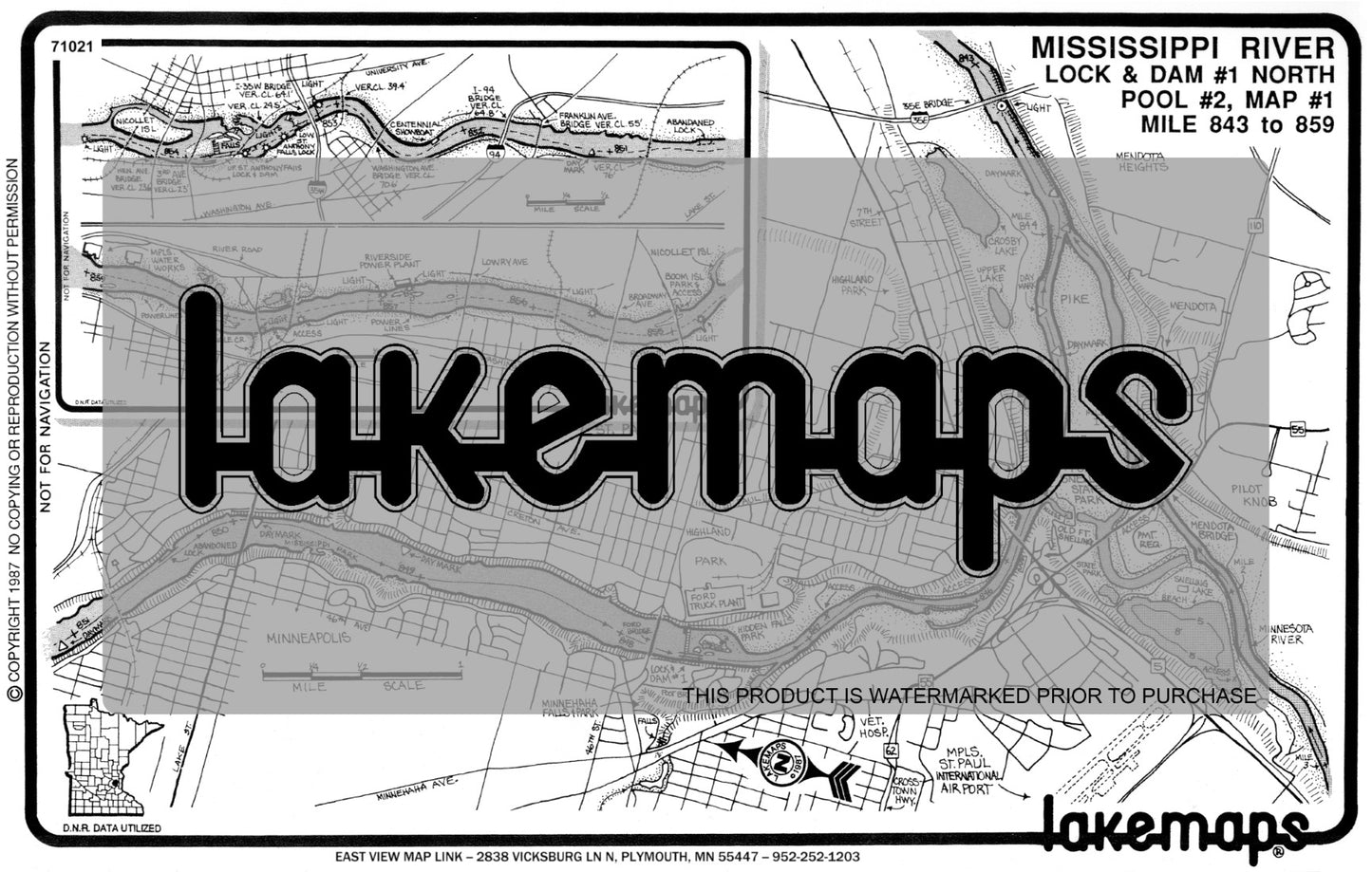 Mississippi River - Mississippi River Pool 2 - LOCK & DAM #1 Mile 843-859 (Pool #2, map 1) - Lakemap - 71021