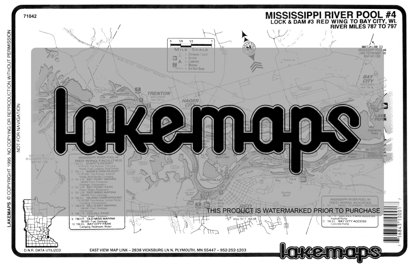 Mississippi River - Mississippi River Pool 4 - RED WING Mile 787-795 - Lakemap - 71042
