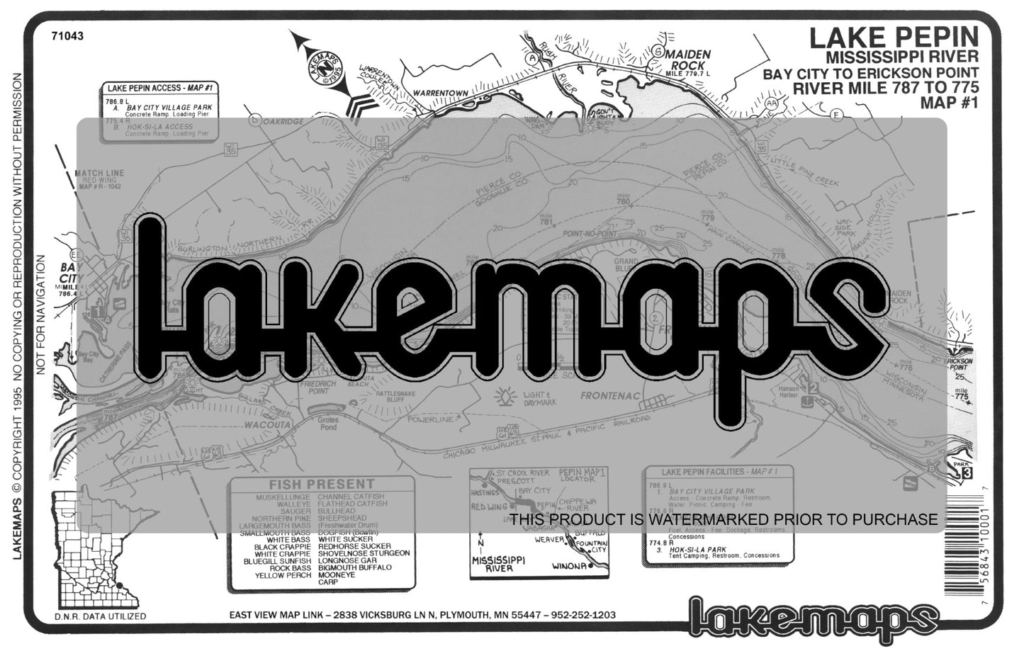 Mississippi River - Mississippi River Pool 4 - LAKE PEPIN - Mile 776-787 Bay City to Old Frontenac - Lakemap - 71043