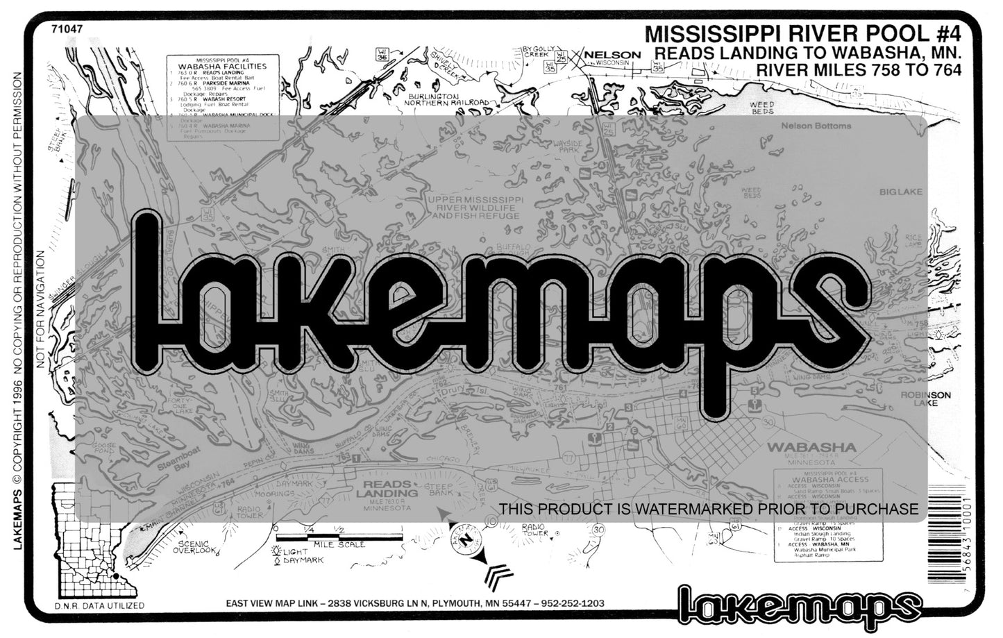 Mississippi River - Mississippi River Pool 4 - WABASHA NO. Mile 758-763 Reeds Landing to Wabasha No. - Lakemap - 71047