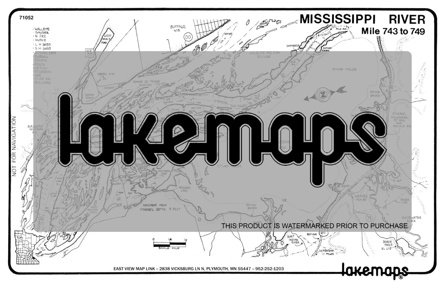 Mississippi River - Mississippi River Pool 5 - WEAVER BOTTOMS Mile 743-750 (Pool #5, map 2) - Lakemap - 71052