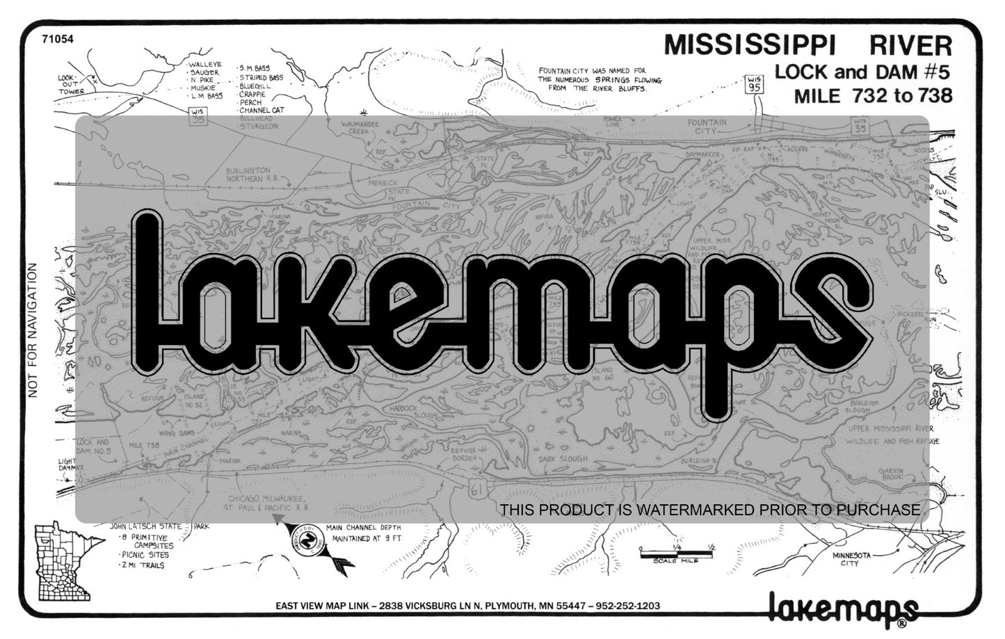 Mississippi River - Mississippi River Pool 5A -FOUNTAIN CITY Mile 732-738 (Pool #5a, map 1) - Lakemap - 71054