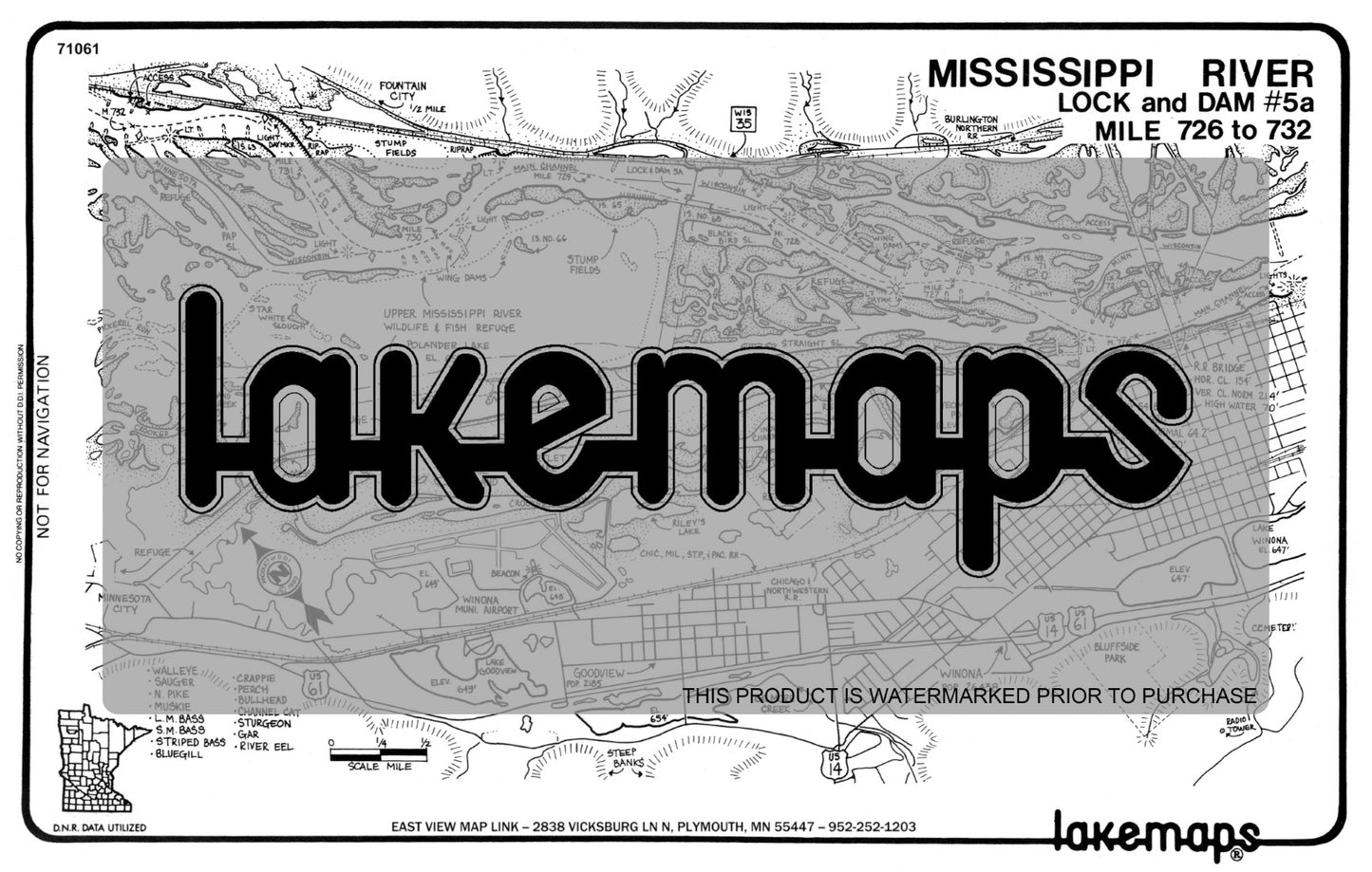 Mississippi River - Mississippi River Pool 6 - WINONA Mile 725-732 LOCK & DAM 5a(Pool #6, map 1) - Lakemap - 71061
