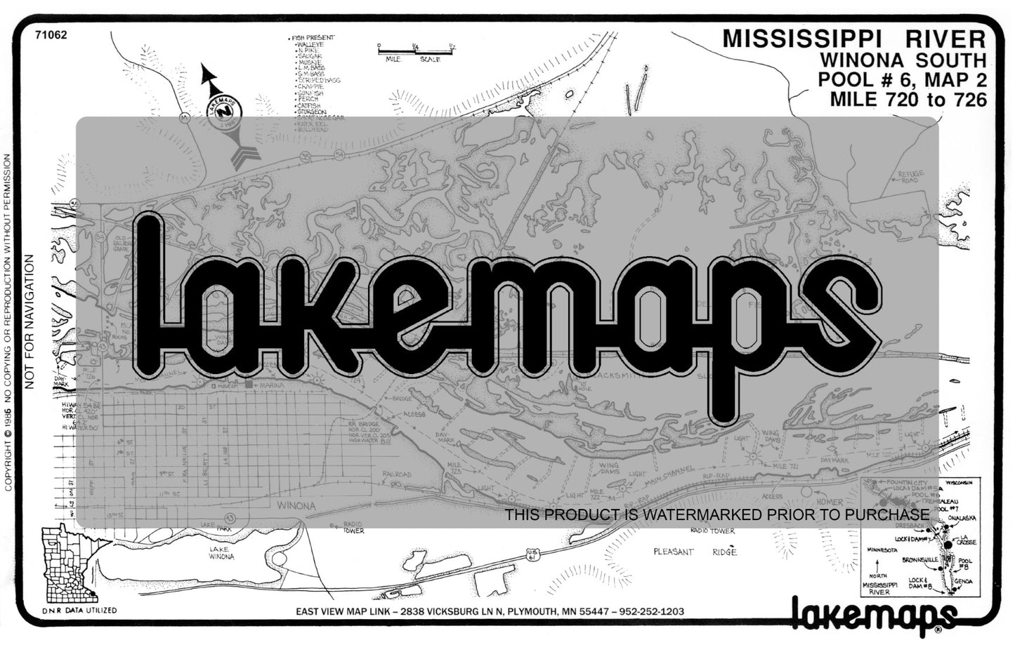 Mississippi River - Mississippi River Pool 6 - WINONA SOUTH Mile 720 to 726 (Pool #6, map 2) - Lakemap - 71062