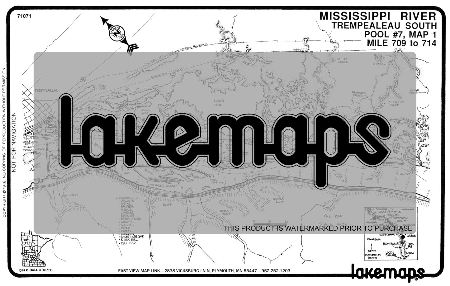 Mississippi River - Mississippi River Pool 7 - TREMPEALEAU SOUTH Mile 709 to 714 (Pool #7, map 1) - Lakemap - 71071