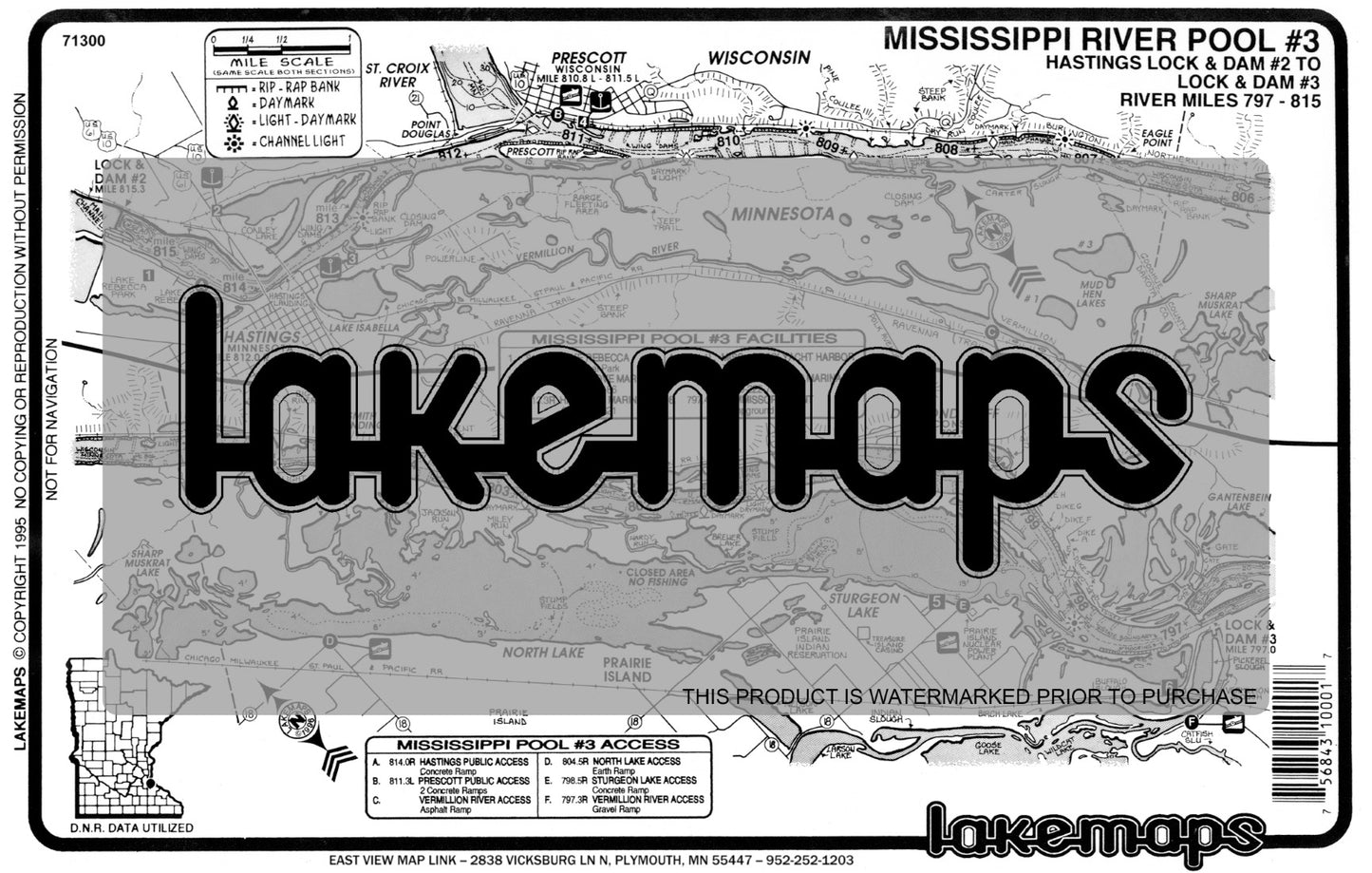 Mississippi River - MISSISSIPPI RIVER POOL #3 Hastings to Lock & Dam # 3 - Lakemap - 71300