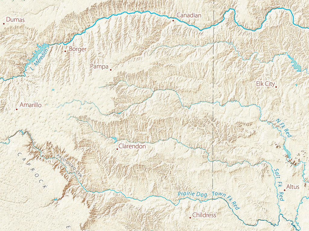 Landforms of the Southern Plains Fine Art Print Map