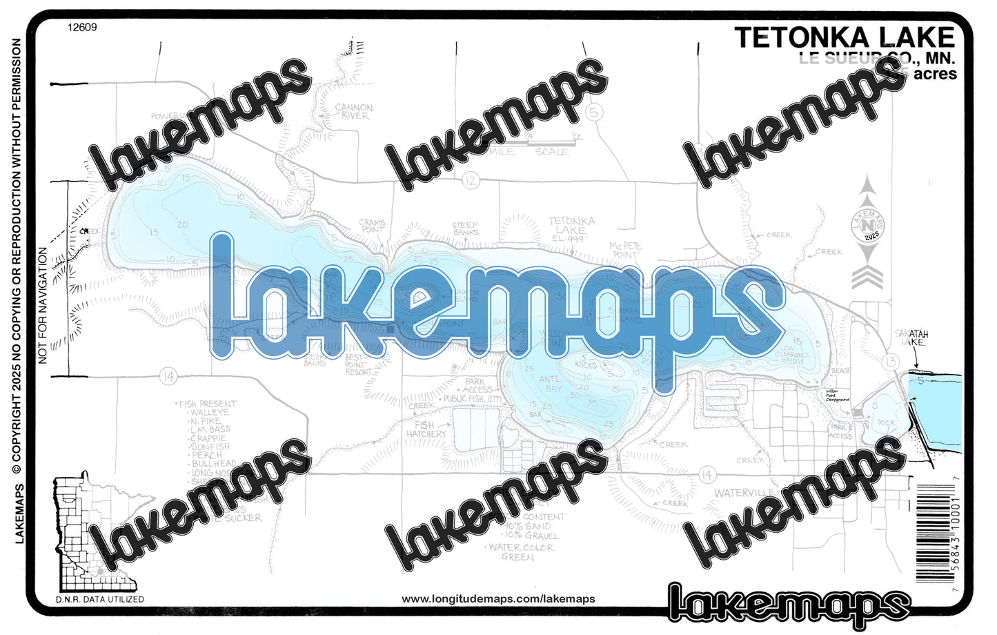 Le Sueur County, MN - TETONKA - Lakemap - 12609
