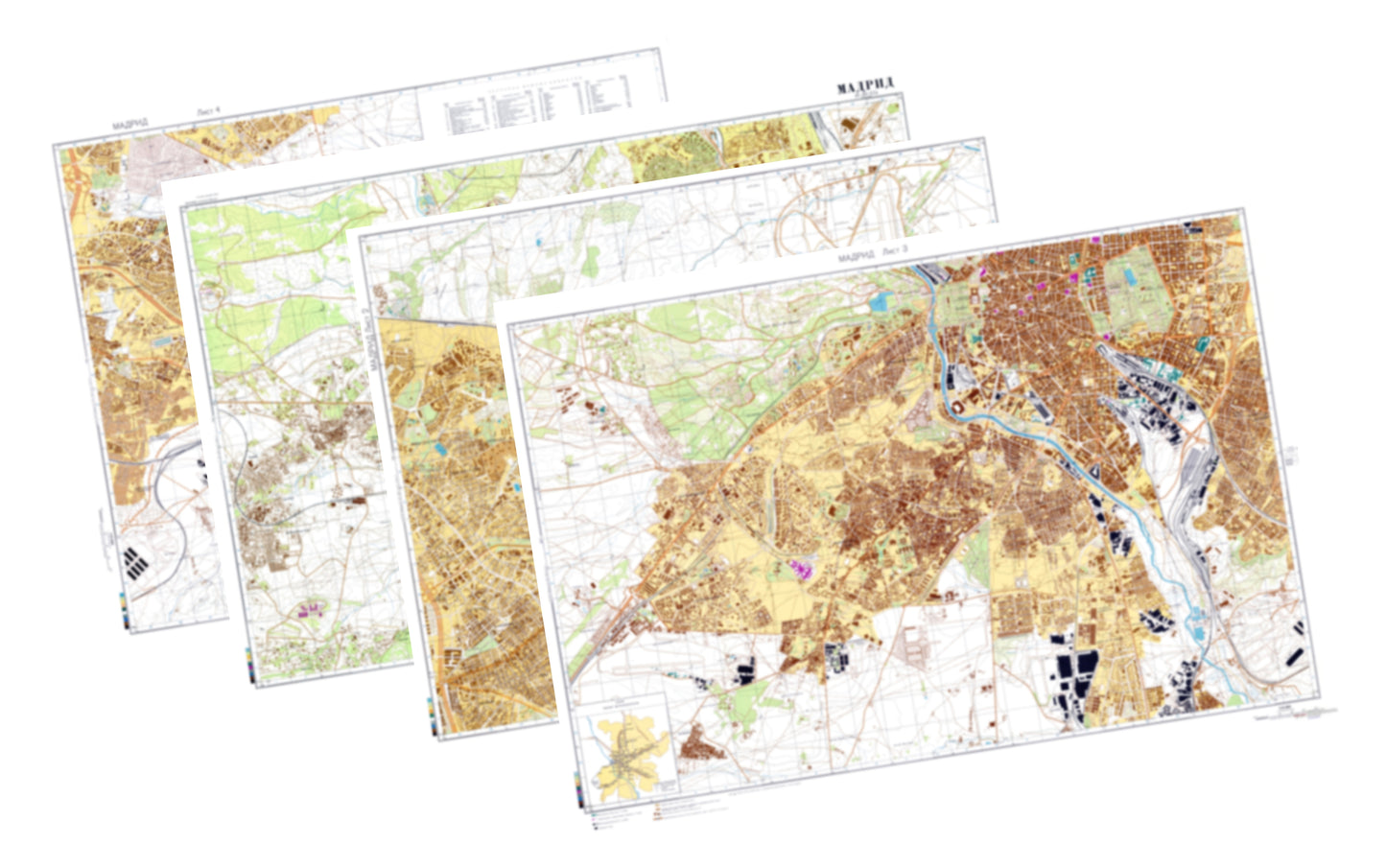 Madrid (Spain) 4-Sheet Map Set - Soviet Military City Plans