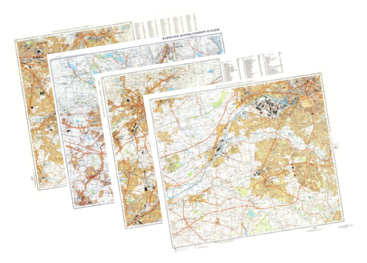 Manchester, Bolton, Stockport (UK) 4-Sheet Map Set - Soviet Military City Plans